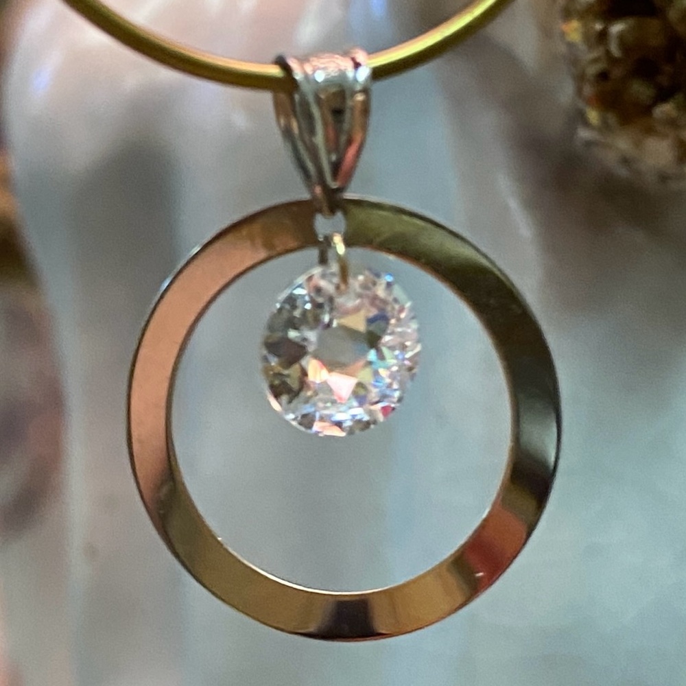 14K White Gold Necklace Pendant with Cubic Zirconia Dangle